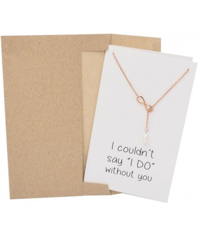 Handmade Maid of Honor Gift, Infinity and Pearl Lariat Necklaces, Bridesmaids Necklace with Greeting Card, Rose Gold Tone $17...