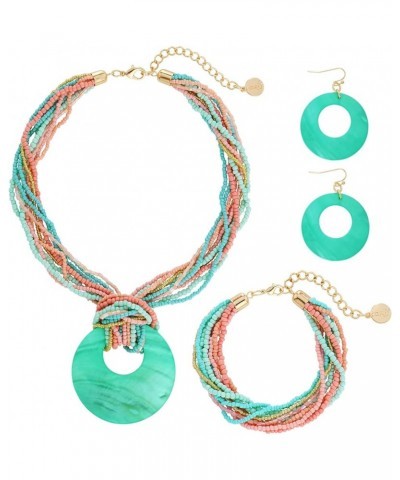 Multi Strand Statement Colorful Beaded Necklace with Big Circle Shell Pendant for Women ST0012 $9.68 Jewelry Sets