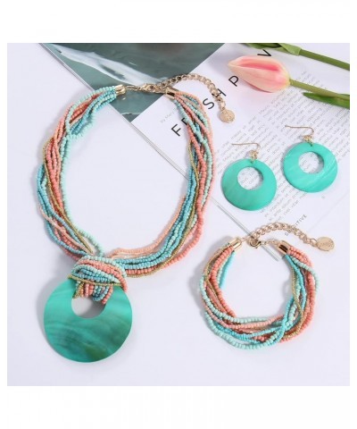 Multi Strand Statement Colorful Beaded Necklace with Big Circle Shell Pendant for Women ST0012 $9.68 Jewelry Sets