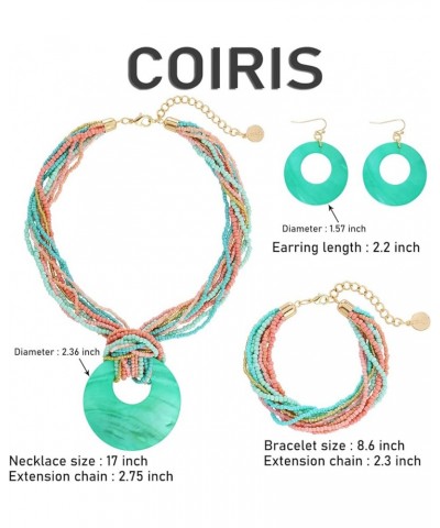 Multi Strand Statement Colorful Beaded Necklace with Big Circle Shell Pendant for Women ST0012 $9.68 Jewelry Sets