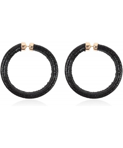 Glitter Rhinestone Statement Hoop Earrings - Sparkly Crystal Geometric Round Metal Hoops PU Hoop Earrings - Black $9.53 Earrings