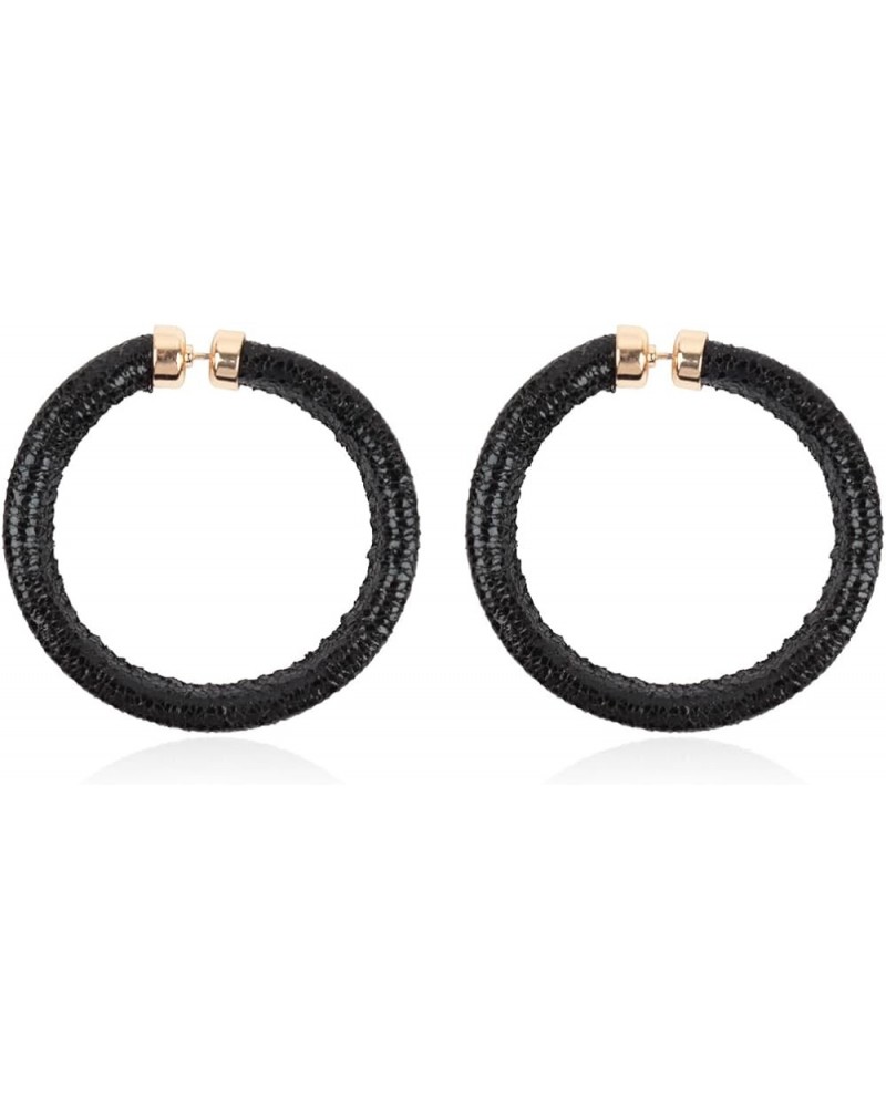 Glitter Rhinestone Statement Hoop Earrings - Sparkly Crystal Geometric Round Metal Hoops PU Hoop Earrings - Black $9.53 Earrings