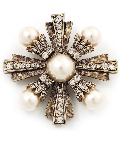 Vintage Burn Gold Diamante 'Cross' Brooch - 6cm Diameter $16.37 Brooches & Pins