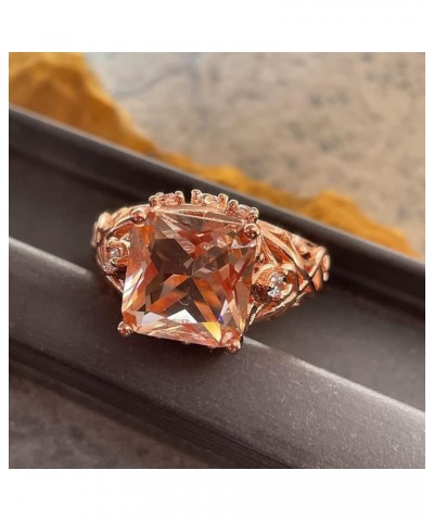 Square Princess Cut Champagne Topaz Zirconia Ring, Women's 14K Rose Gold Plated Filigree Morganite Art Deco Cocktail Rings Si...