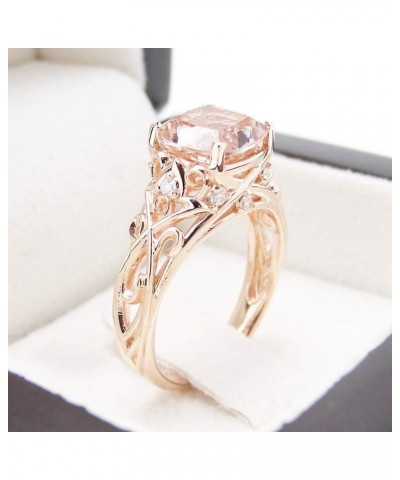 Square Princess Cut Champagne Topaz Zirconia Ring, Women's 14K Rose Gold Plated Filigree Morganite Art Deco Cocktail Rings Si...