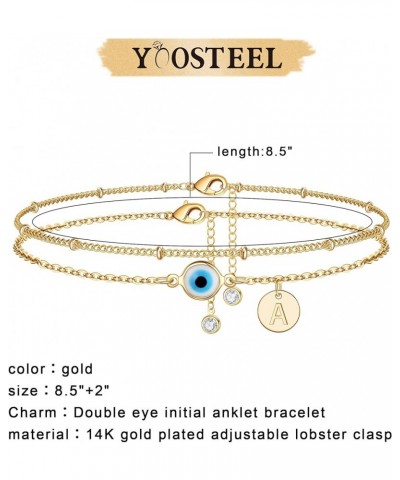 Evil Eye Ankle Bracelets for Women, 14K Gold Plated Dainty Disc Letter Initial Ankle Bracelets Layered Anklet Evil Eye Ankle ...