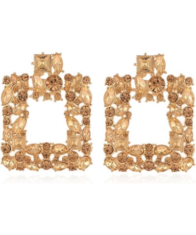 Rhinestone Square Statement Earrings Sparkly Geometric Crystal Drop Dangle Earrings for Women Champagne square-Gold-Tone $7.6...