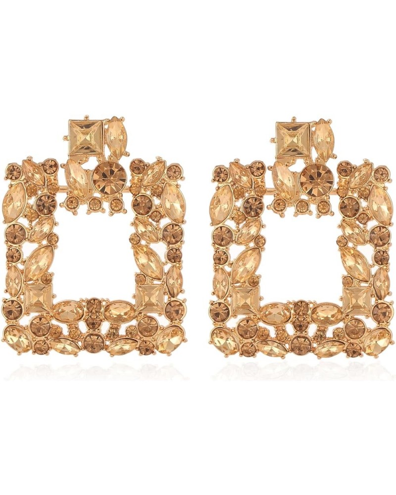 Rhinestone Square Statement Earrings Sparkly Geometric Crystal Drop Dangle Earrings for Women Champagne square-Gold-Tone $7.6...