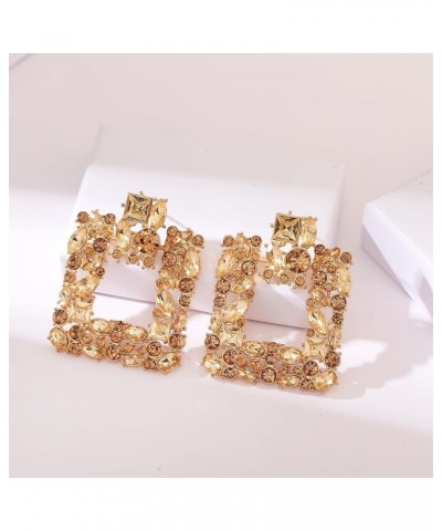 Rhinestone Square Statement Earrings Sparkly Geometric Crystal Drop Dangle Earrings for Women Champagne square-Gold-Tone $7.6...