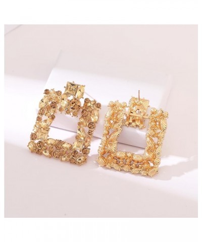 Rhinestone Square Statement Earrings Sparkly Geometric Crystal Drop Dangle Earrings for Women Champagne square-Gold-Tone $7.6...