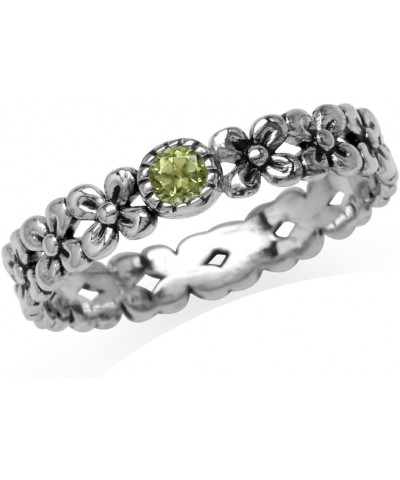 925 Sterling Silver Flower Floral Stack/Stackable Solitaire Eternity Band Ring Jewelry for Teens or Women 7 Silver Natural Gr...