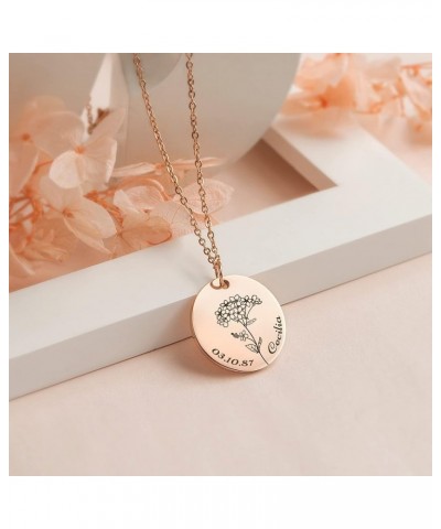 12 Birth Month Flower Necklace for Women, Customized Engraved Floral Coin Necklace Love Jewelry, Personalized Birthday Gifts ...