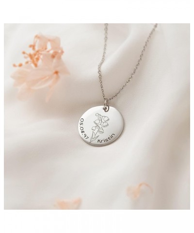 12 Birth Month Flower Necklace for Women, Customized Engraved Floral Coin Necklace Love Jewelry, Personalized Birthday Gifts ...