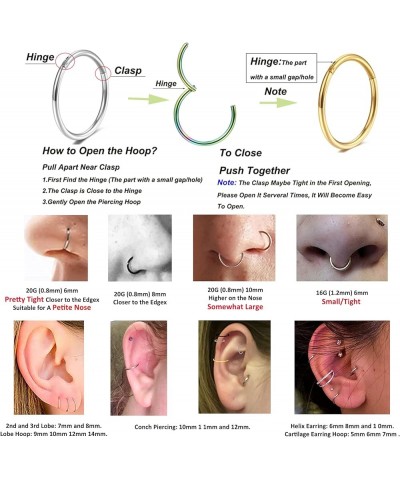 5 Pcs 20G 18G 16G Nose Rings Hoop Set 316L Surgical Steel Earrings Tragus Septum Piercing Cartilage Hoop For Women Men 16g 12...