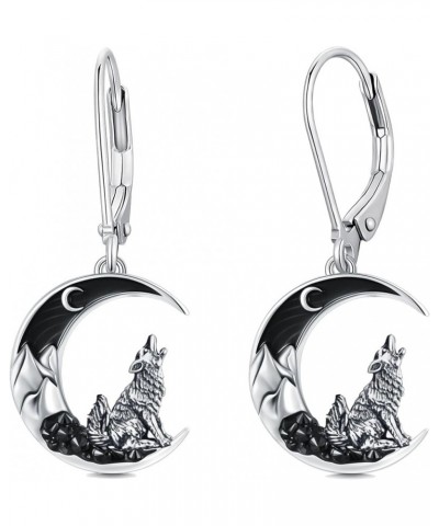 Sterling Silver Leverback Dangle Earrings Earrings Bat/Cat/Pumpkin/Ghost/Spider/Skull/Sun Moon/Wolf Gothic Jewelry Gift for W...