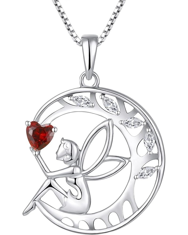 Guardian Angel Necklace 925 Sterling Silver Tree of Life Pendant Necklace Fairy Moon Necklace with Birthstone Cubic Zirconia ...