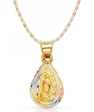 14K Tri Color Gold Diamond Cut Our Lady of Guadalupe Stamp Charm Pendant with 1.5mm Valentino Chain Necklace 16.0 Inches $71....