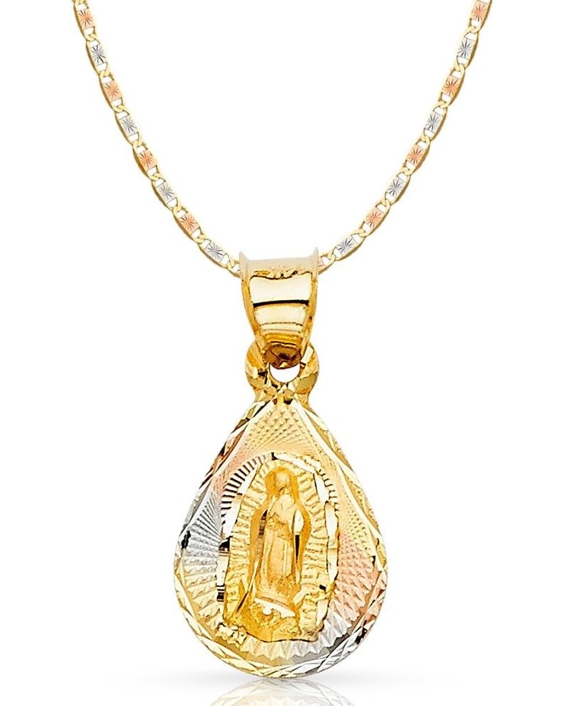 14K Tri Color Gold Diamond Cut Our Lady of Guadalupe Stamp Charm Pendant with 1.5mm Valentino Chain Necklace 16.0 Inches $71....