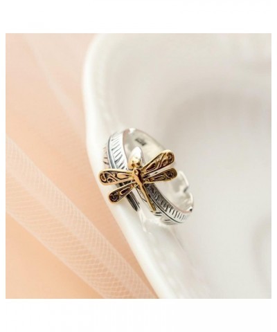 Dragonfly Adjustable Ring Cute Animal Sterling Silver 925 Plated Fashion Feather Stackable Open Vintage Retro Dragonflies Jew...