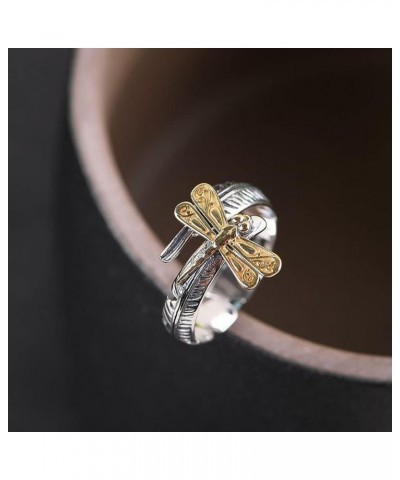 Dragonfly Adjustable Ring Cute Animal Sterling Silver 925 Plated Fashion Feather Stackable Open Vintage Retro Dragonflies Jew...