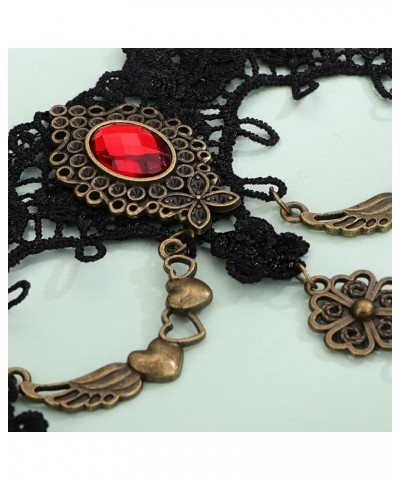 Gothic Black Lace Choker Necklace Vintage Red Ruby Crystal Pendant Necklaces Chain Tassel Victorian Halloween Vampire Costume...