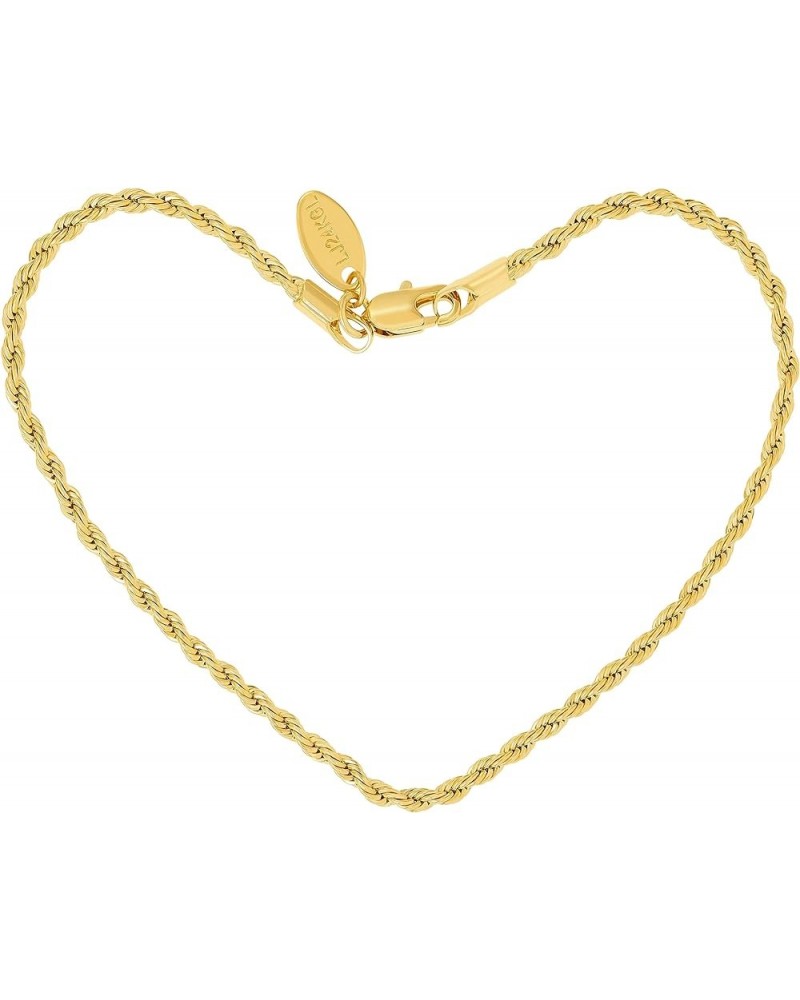 2mm Rope Chain Anklet for Women & Men 24k Gold Plated Bracelet Gold 9 inches $16.79 Anklets