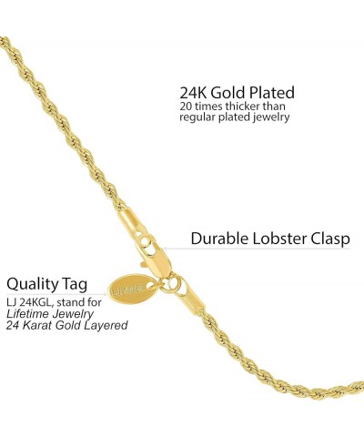 2mm Rope Chain Anklet for Women & Men 24k Gold Plated Bracelet Gold 9 inches $16.79 Anklets