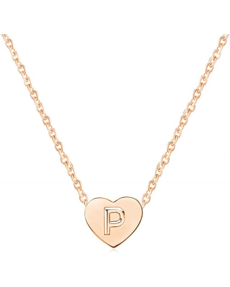 Tiny Love Heart Alphabet A-Z Initial Name Letter Pendant Necklaces for Women Girls Rose Gold Chokers Birthday Anniversary Fri...