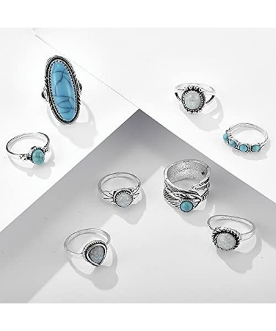 8 Pcs Bohemian Joint Knuckle Rings Set Oval Turquoise Finger Ring Opal Gemstone Teardrop Midi Rings Punk Leaf Index Ring for ...