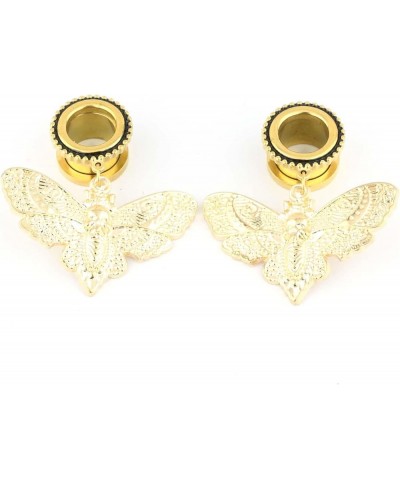 6mm-25mm Deaths Head Moth Dangle Ear Gauge Piercing Tunnels Plugs Statement Earrings Golden 1/2"-12mm $10.14 Body Jewelry