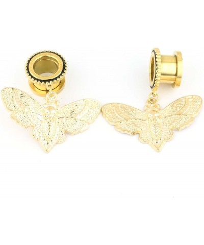 6mm-25mm Deaths Head Moth Dangle Ear Gauge Piercing Tunnels Plugs Statement Earrings Golden 1/2"-12mm $10.14 Body Jewelry