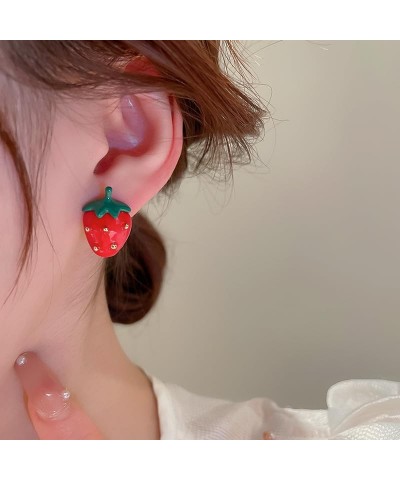 Cute Strawberry Stud Earrings for Women Teen Girls, Red Large Strawberry Fruit Earrings Sterling Silver Post Earrings Hypoall...