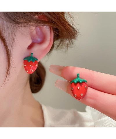 Cute Strawberry Stud Earrings for Women Teen Girls, Red Large Strawberry Fruit Earrings Sterling Silver Post Earrings Hypoall...