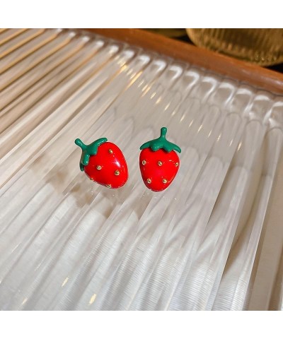 Cute Strawberry Stud Earrings for Women Teen Girls, Red Large Strawberry Fruit Earrings Sterling Silver Post Earrings Hypoall...