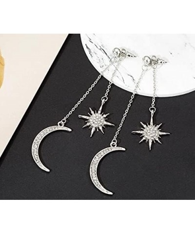 Dainty Long Dangle Earrings for Women Girls, Fashion Jewellry, Cute Gold Silver dangly, Upgrade Moon Stars Sun Earring Silver...