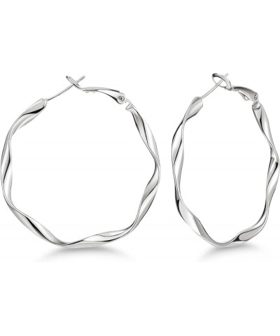 Big Hoop Earrings for Women 14K Gold Plated 925 Sterling Silver Post Hypoallergenic Large Hoops Silver-40mm $10.06 Earrings