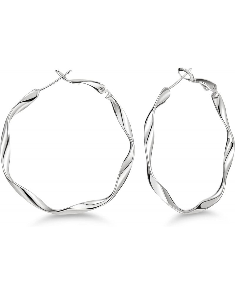 Big Hoop Earrings for Women 14K Gold Plated 925 Sterling Silver Post Hypoallergenic Large Hoops Silver-40mm $10.06 Earrings