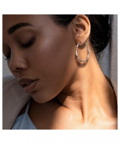 Big Hoop Earrings for Women 14K Gold Plated 925 Sterling Silver Post Hypoallergenic Large Hoops Silver-40mm $10.06 Earrings