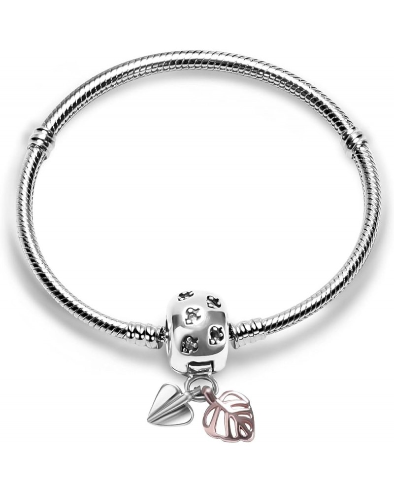 Charm Bracelet Fit For Charm Beads, 925 Sterling Silver Cubic Zirconia Heart Clasp Snake Chain Bracelet Fit Any Charm Gift fo...