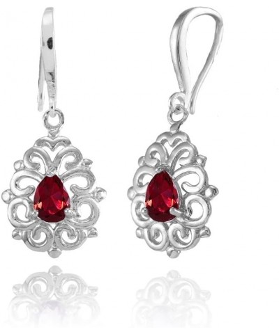 Sterling Silver Genuine, Simulated, or Created Gemstone 6x4mm Teardrop Filigree Dainty Dangle Earrings Created Ruby $20.64 Ea...