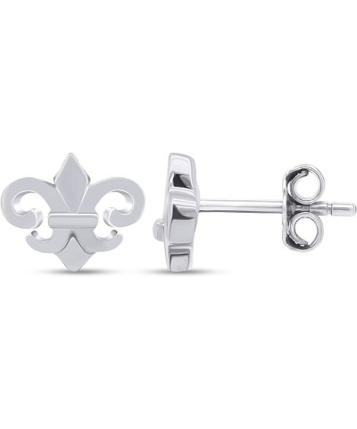 Stylish Fleur-de-lis Fashion Stud Earrings In Gold Over Sterling Silver By Jewel Zone US white-gold-plated-silver $16.56 Earr...