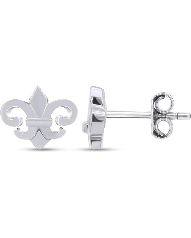 Stylish Fleur-de-lis Fashion Stud Earrings In Gold Over Sterling Silver By Jewel Zone US white-gold-plated-silver $16.56 Earr...