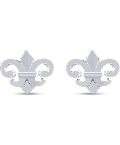 Stylish Fleur-de-lis Fashion Stud Earrings In Gold Over Sterling Silver By Jewel Zone US white-gold-plated-silver $16.56 Earr...