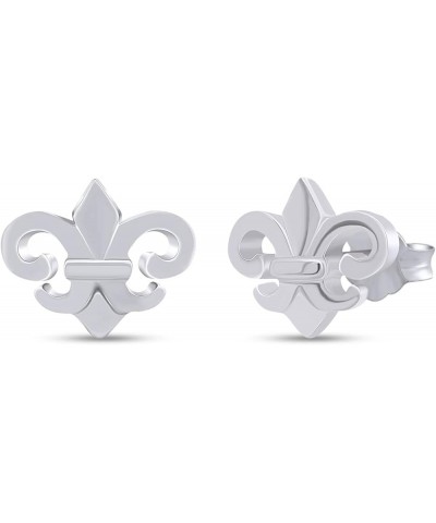 Stylish Fleur-de-lis Fashion Stud Earrings In Gold Over Sterling Silver By Jewel Zone US white-gold-plated-silver $16.56 Earr...