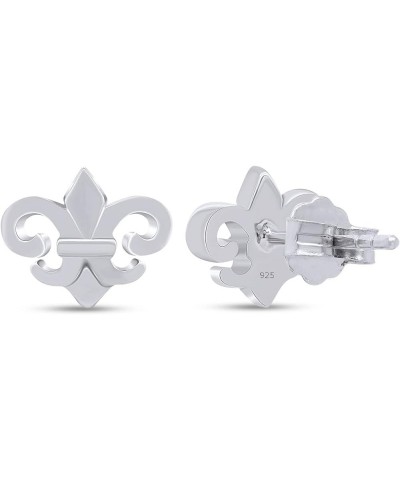 Stylish Fleur-de-lis Fashion Stud Earrings In Gold Over Sterling Silver By Jewel Zone US white-gold-plated-silver $16.56 Earr...