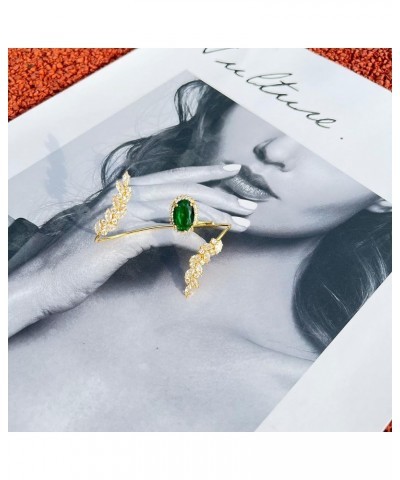 Three-Fingers Statement Ring, Emerald Stone CZ Cubic Zirconia Crystal Hand Fingers Rings Leaf Shape Jewelry Ring Unique Adjus...