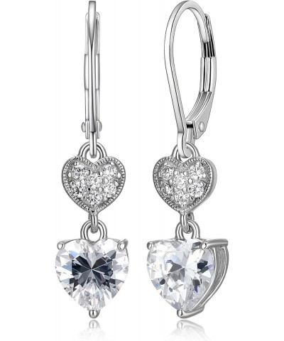 925 Sterling Silver Cubic Zirconia Double Heart Leverback Drop Earrings $14.38 Earrings