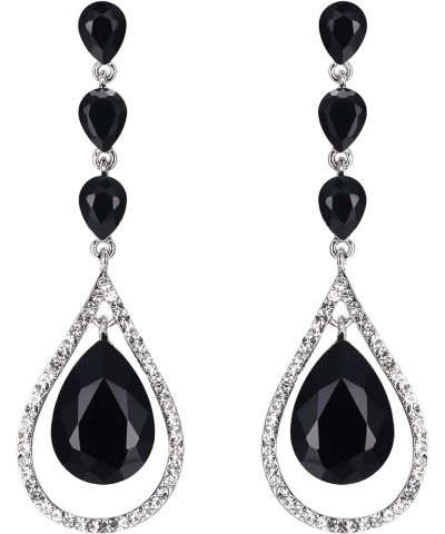 Austrian Crystal Bridal Hollow-out Teardrop Pierced Dangle Earrings Black Silver-Tone $13.91 Earrings