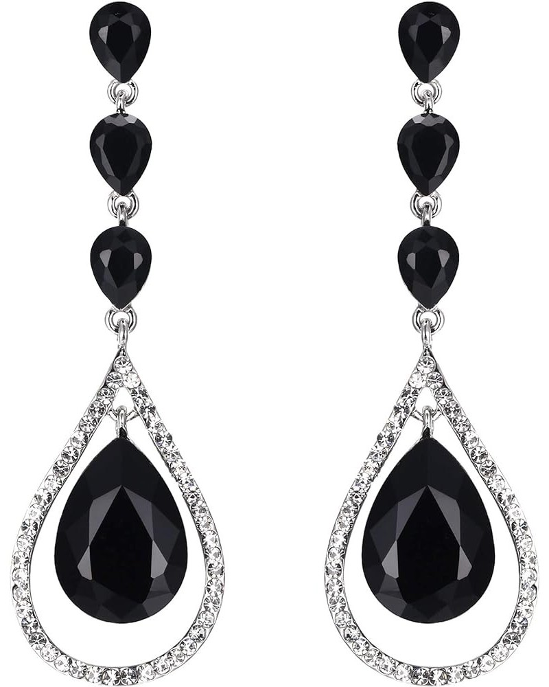 Austrian Crystal Bridal Hollow-out Teardrop Pierced Dangle Earrings Black Silver-Tone $13.91 Earrings