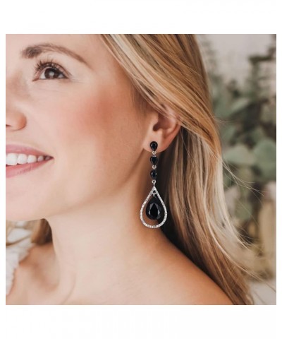 Austrian Crystal Bridal Hollow-out Teardrop Pierced Dangle Earrings Black Silver-Tone $13.91 Earrings